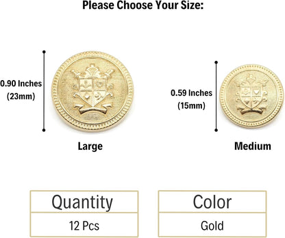 Gold Metal Shank Buttons - 12 Pcs - 2 Size Options - Luxury Striped Round Metal Shank Buttons for Men Women Blazer Coat Uniform Shirt Suit and Jacket Sewing Craft DIY N0201