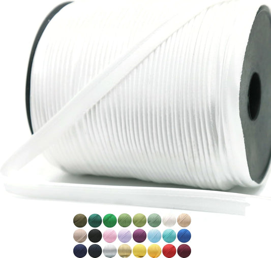 White Luxury Satin Piping Trim - 109 Yards - 25+ Colors - Satin Shiny Fold Piping Bias Tape Binding Lip Cord Welting Cord with Spool for Sewing Clothing Trimming Upholstery SP2666…