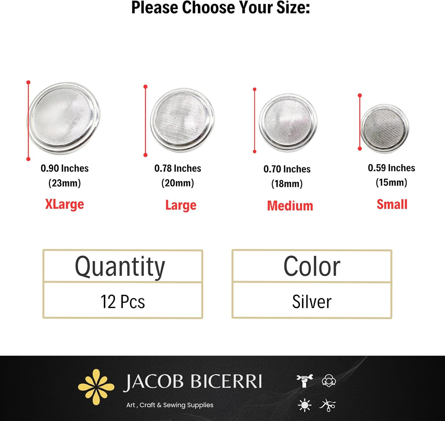 Silver Metal Shank Buttons - 12 Pcs - 4 Size Options - Striped Round Metal Shank Buttons for Men Women Blazer Coat Uniform Shirt Suit and Jacket Sewing Craft DIY N8301