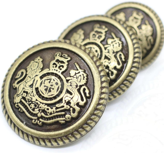 Bronze Metal Shank Buttons - 12 Pcs - 3 Size Options - The Lion of Kingdom Round Metal Shank Buttons Vintage for Men Women Blazer Coat Uniform Shirt Suit and Jacket Sewing Craft DIY N14603