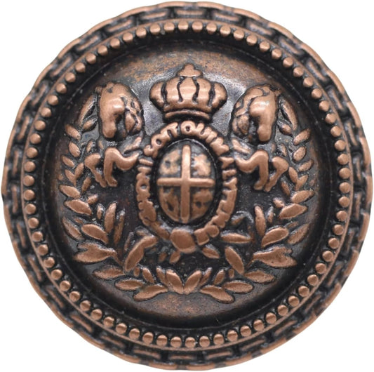 Antique Copper Metal Buttons - 12 Pcs - 5 Size Options - Twin Horse Round Metal Shank Buttons Vintage for Men Women Blazer Coat Uniform Shirt Suit and Jacket Sewing Craft DIY N21301