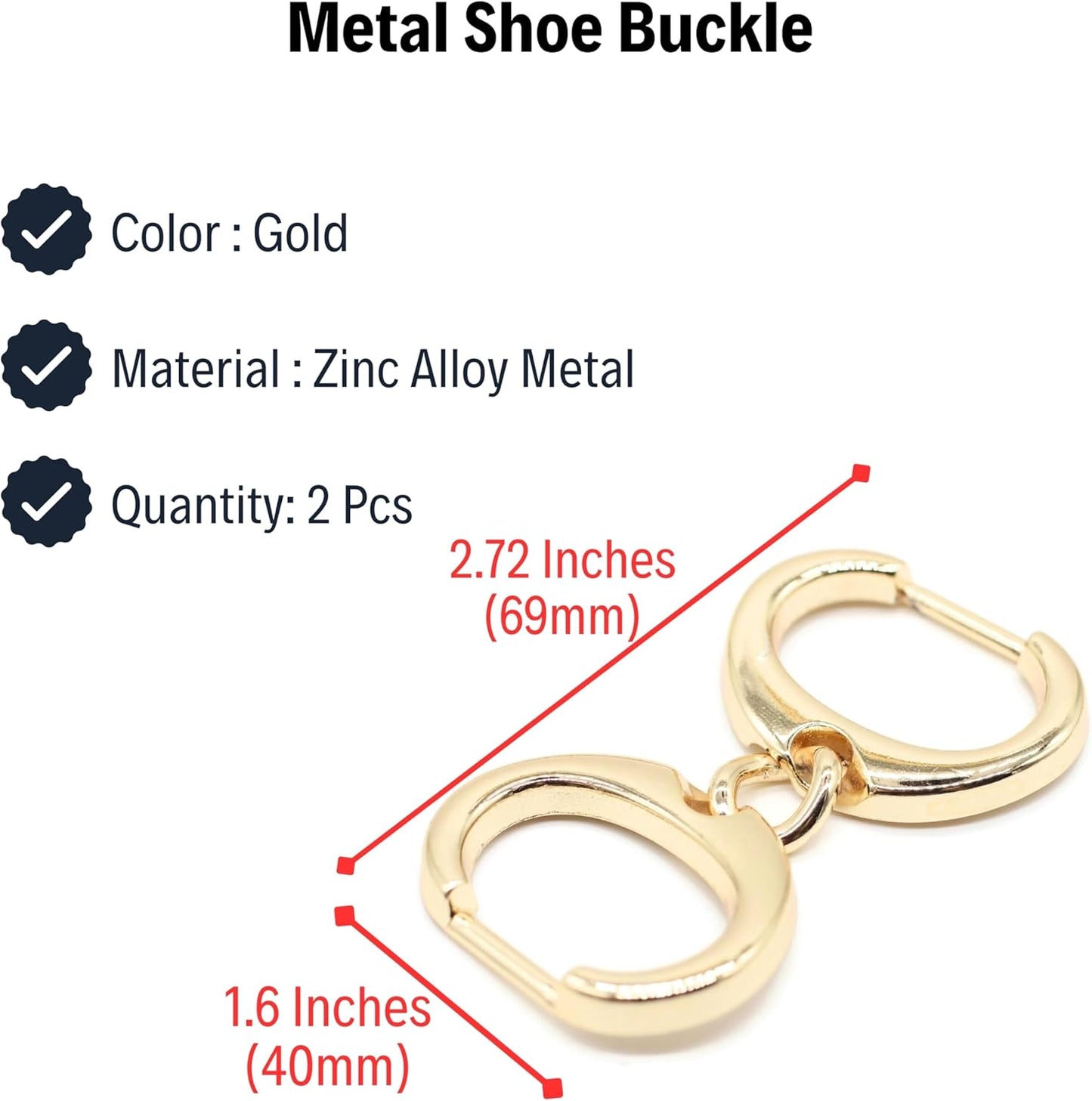 Shoe Buckle - 2.72 Inch (69mm) - 2 Pcs - Gold Metal Shoe Buckle Shoelace Clips Metal Hinged Equestrian Buckles For Craft & Sewing Project BG1202