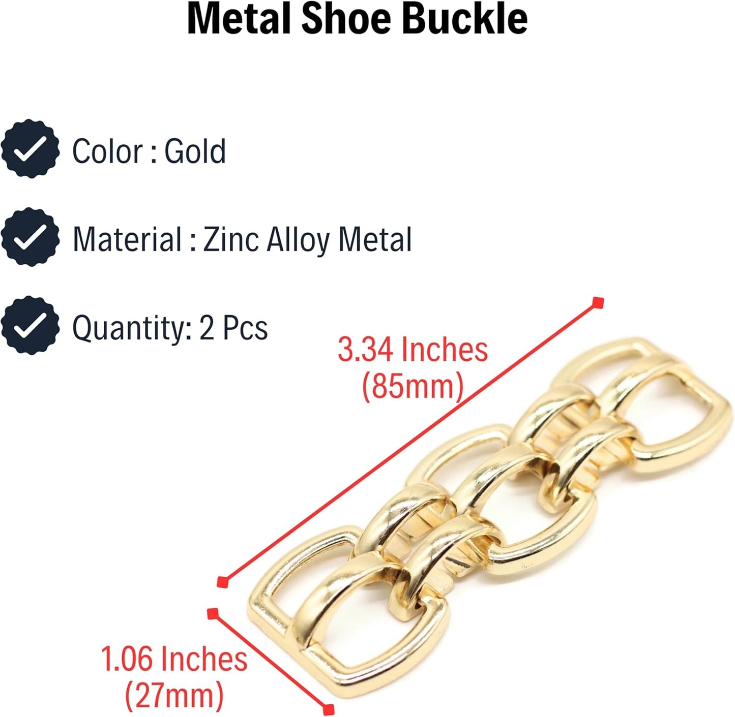 Shoe Buckle - 3.3 Inch (85mm) - 2 Pcs - Gold Metal Shoe Buckle Shoelace Clips Metal Hinged Equestrian Buckles For Craft & Sewing Project BG0102