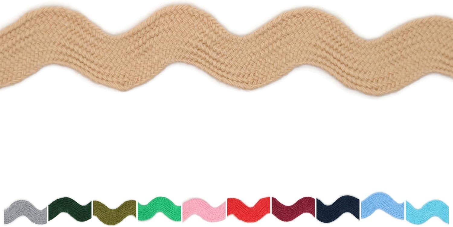 Cotton RIC Rac Trim - 3/4 Inch - 5 Yards - Wave Bending Fringe Lace Ribbon for Sewing Clothes, Gift Wrapping, Home Party Decoration CTR02125