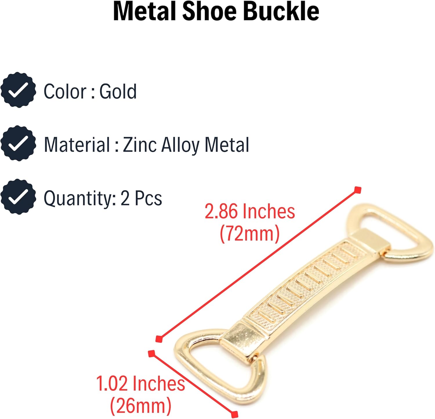 Metal Shoe Buckle - 2.8 Inch (72mm) - 2 Pcs - Gold Metal Shoe Buckle Shoelace Clips Metal Hinged Equestrian Buckles For Craft & Sewing Project BG2202