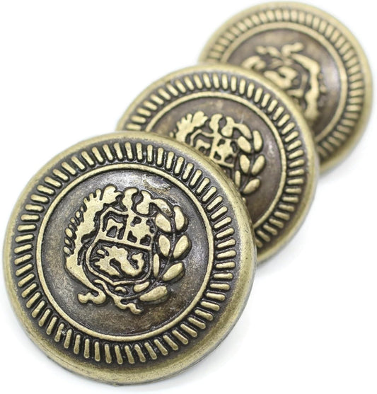 Bronze Metal Shank Buttons - 12 Pcs - 3 Size Options - Floral Round Metal Shank Buttons Vintage for Men Women Blazer Coat Uniform Shirt Suit and Jacket Sewing Craft DIY N17303