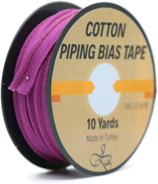 Piping Trim Bias Tape with Cord - 10 Yards - 65+ Colors - 1/2 Inch Decorative Sewing Trim for Upholstery Cushions Home Décor Crafting Clothing - Durable Cotton - Dark Rose ID52