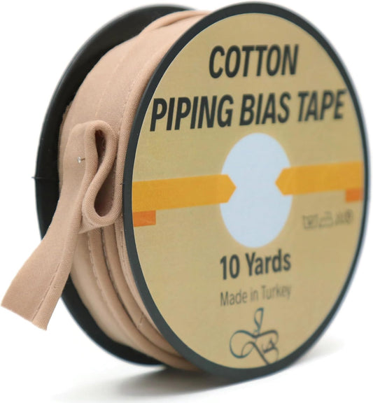 Piping Trim Bias Tape with Cord - 10 Yards - 65+ Colors - 1/2 Inch Decorative Sewing Trim for Upholstery Cushions Home Décor Crafting Clothing - Durable Cotton - Taupe ID57