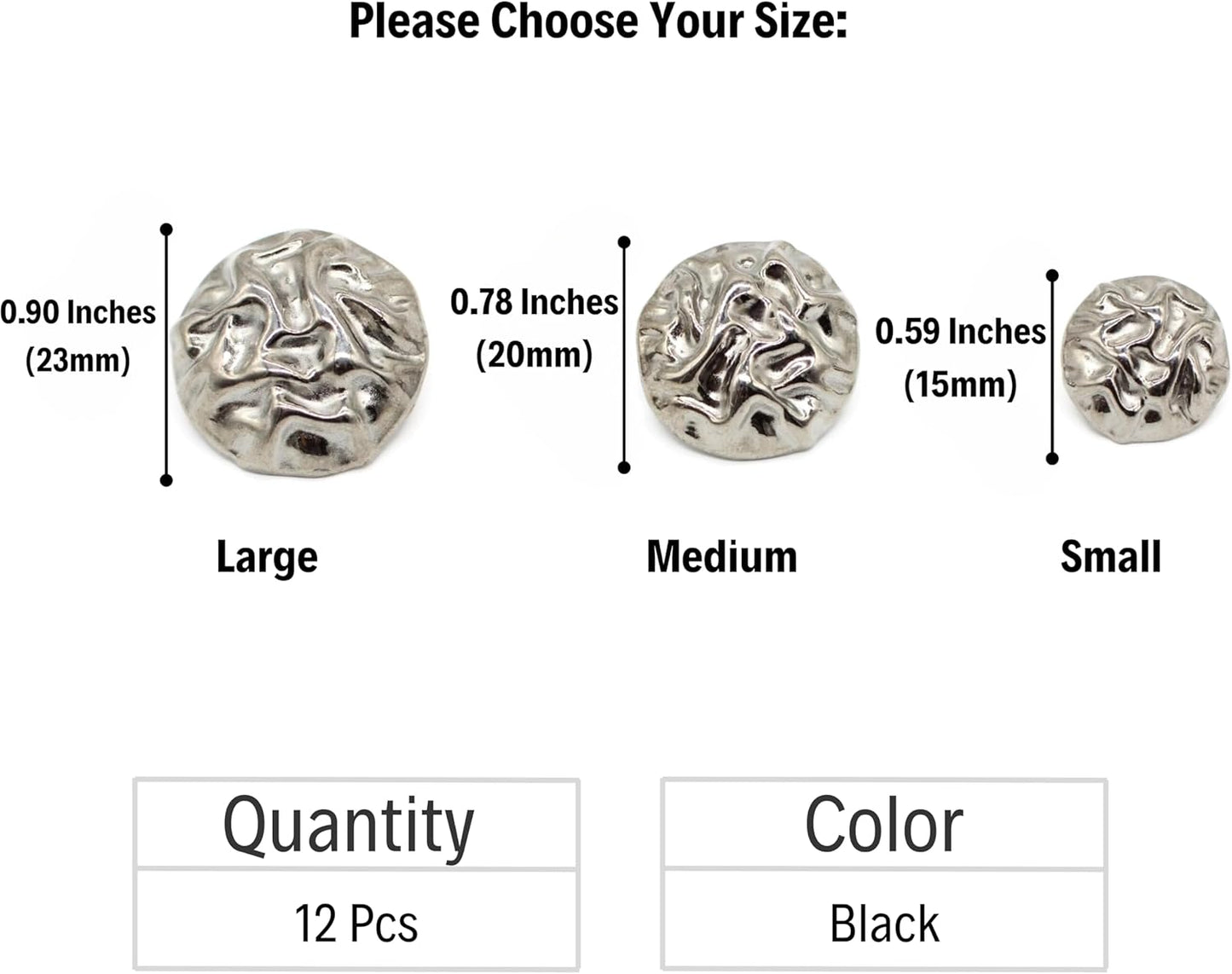 Wrinkle Black Metal Shank Buttons - 12 Pcs - 3 Size Options - Luxury Wrinkle Round Wave Metal Shank Buttons for Men Women Blazer Coat Uniform Shirt Suit and Jacket Sewing Craft DIY N2703