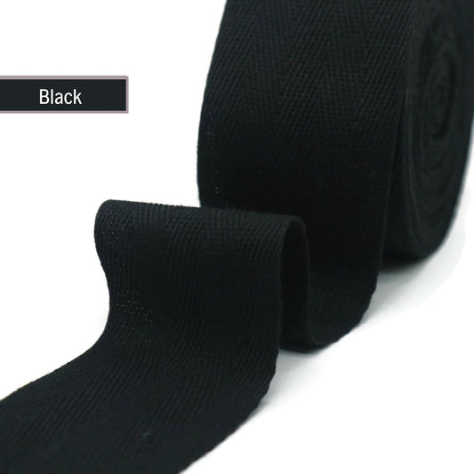 Cotton Twill Tape 2" & 1.5" & 1" - 10 Yards - 50+ Colors -%100 Natural Cotton 1 Inch 1.5 Inch 2 Inch Herringbone Bias Binding Cotton Tape Trim for Sewing Wrapping Craft DIY Black 10515