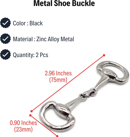 Metal Shoe Buckle - 2.96 Inch (75mm) - 2 Pcs - Black Metal Shoe Buckle Shoelace Clips Metal Hinged Equestrian Buckles For Craft & Sewing Project BK2712