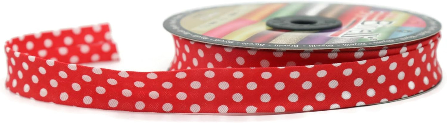 Cotton Fold Bias Binding Tape - 3/4 Inches (20mm) Wide - 27 Yards - Polka Dots Single Fold Cotton Fold Bias Binding Tape for Sewing Clothing DIY Red A17