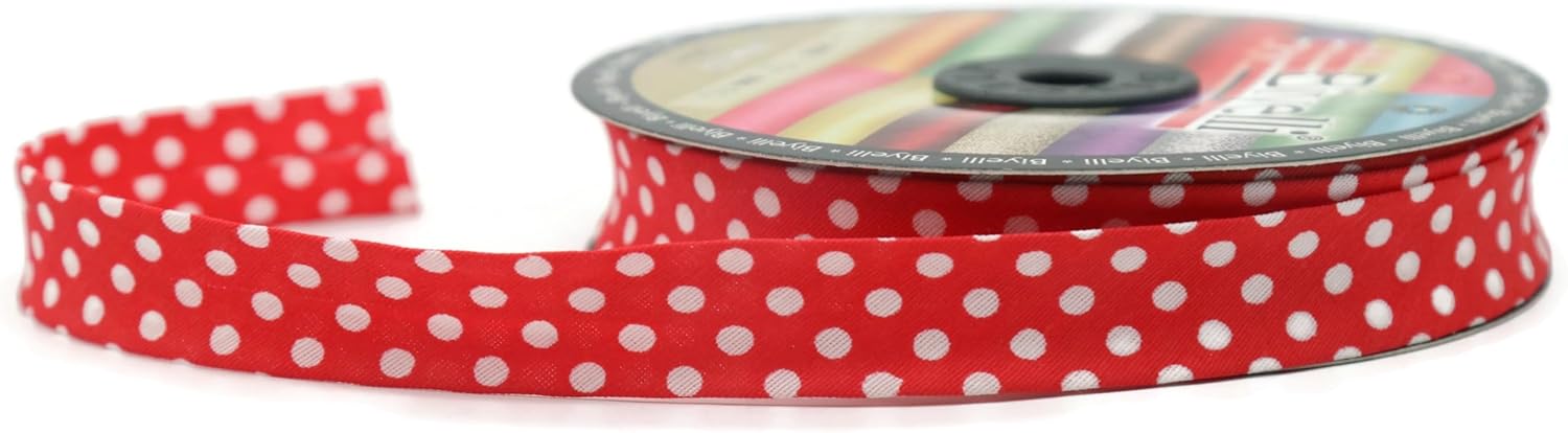 Cotton Fold Bias Binding Tape - 3/4 Inches (20mm) Wide - 27 Yards - Polka Dots Single Fold Cotton Fold Bias Binding Tape for Sewing Clothing DIY Red A17