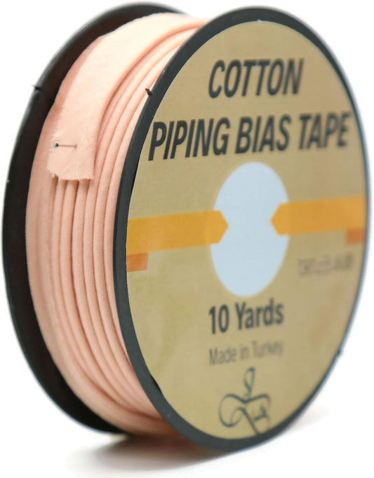 Piping Trim Bias Tape with Cord - 10 Yards - 65+ Colors - 1/2 Inch Decorative Sewing Trim for Upholstery Cushions Home Décor Crafting Clothing - Durable Cotton - Flesh ID10