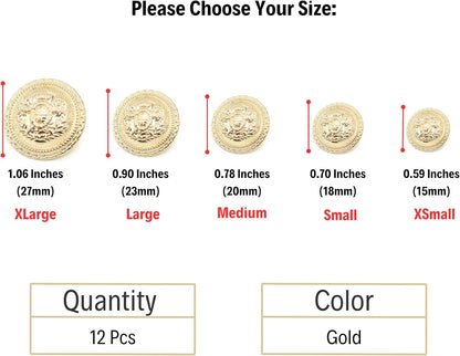 Gold Metal Shank Buttons - 12 Pcs - 5 Size Options - Luxury Horse Round Metal Shank Buttons for Men Women Blazer Coat Uniform Shirt Suit and Jacket Sewing Craft DIY N1201
