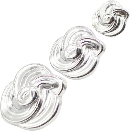 Floral Silver Metal Shank Buttons - 12 Pcs - 3 Size Options - Luxury Floral Round Wave Metal Shank Buttons for Men Women Blazer Coat Uniform Shirt Suit and Jacket Sewing Craft DIY N7501