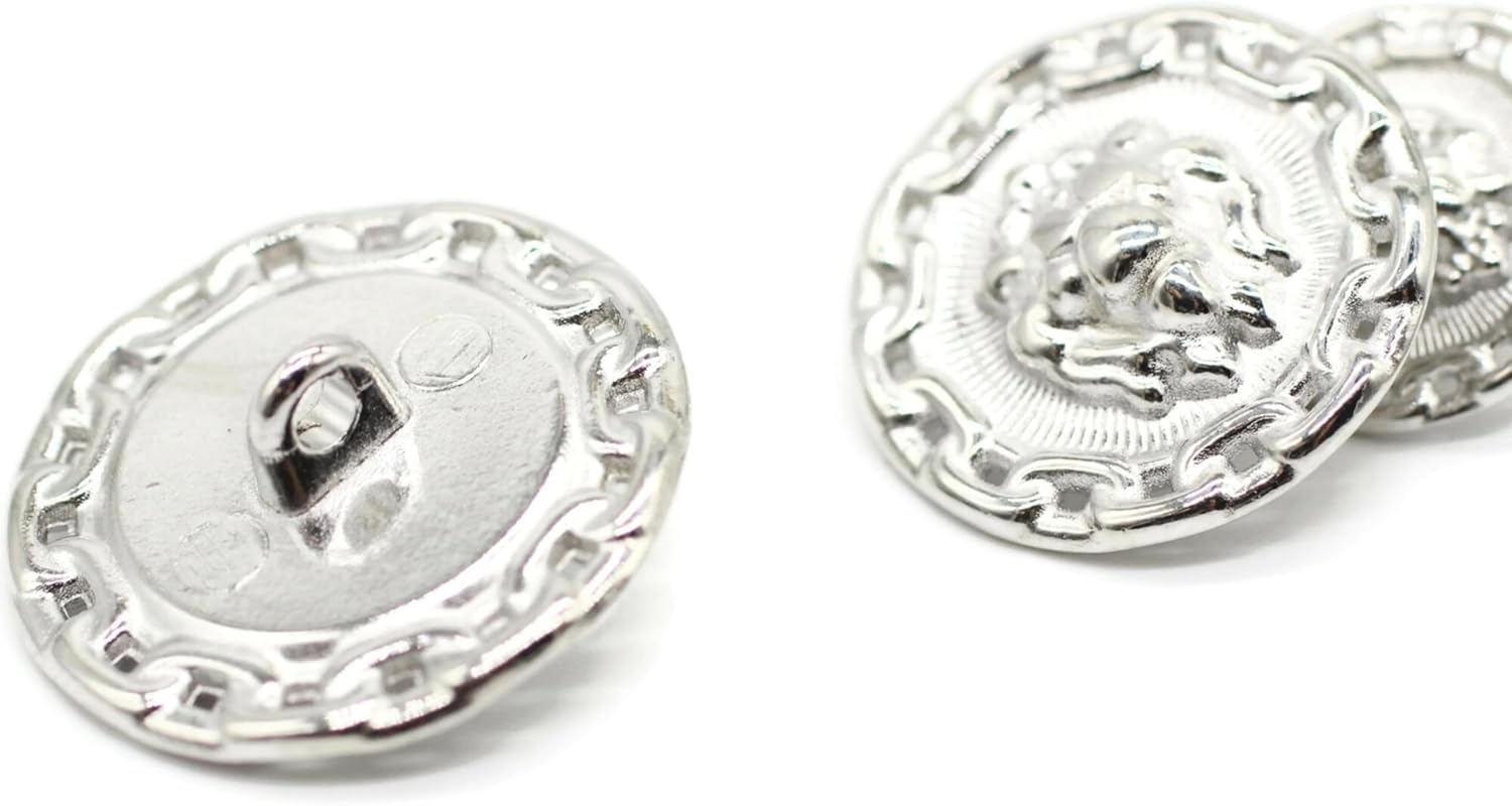Silver Metal Shank Buttons - 12 Pcs - 3 Size Options - Lion Round Metal Shank Buttons for Men Women Blazer Coat Uniform Shirt Suit and Jacket Sewing Craft DIY N2002