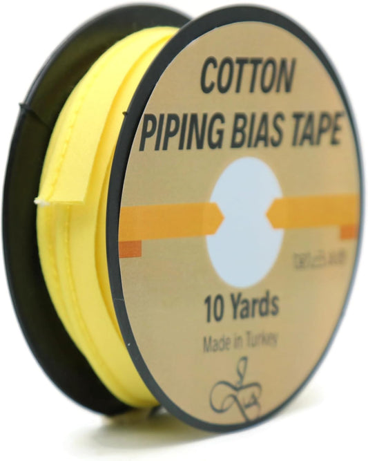 Piping Trim Bias Tape with Cord - 10 Yards - 65+ Colors - 1/2 Inch Decorative Sewing Trim for Upholstery Cushions Home Décor Crafting Clothing - Durable Cotton - Yellow ID41