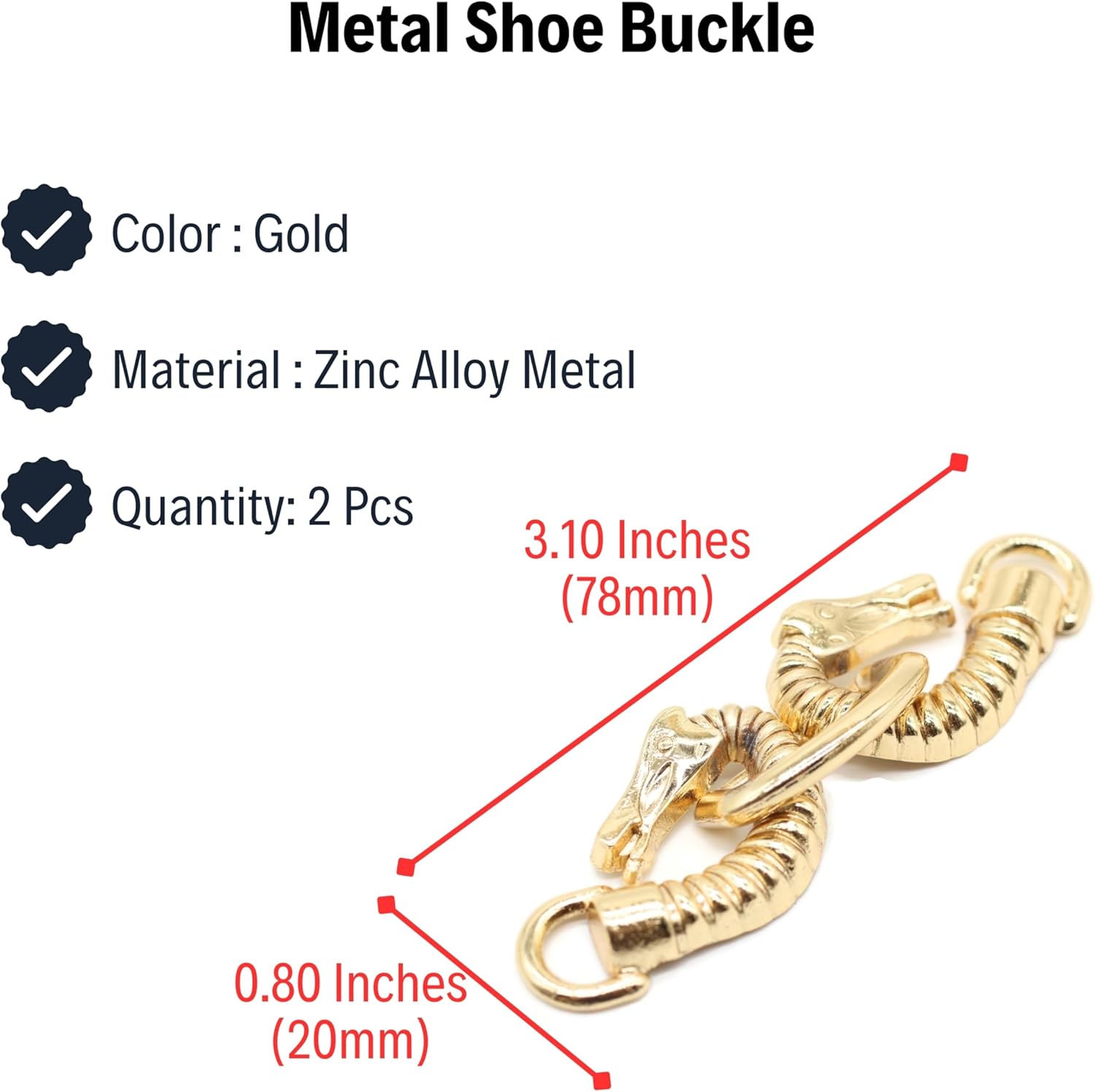 Shoe Buckle - 3.1 Inch (78mm) - 2 Pcs - Gold Metal Shoe Buckle Shoelace Clips Metal Hinged Equestrian Buckles For Craft & Sewing Project BG2302