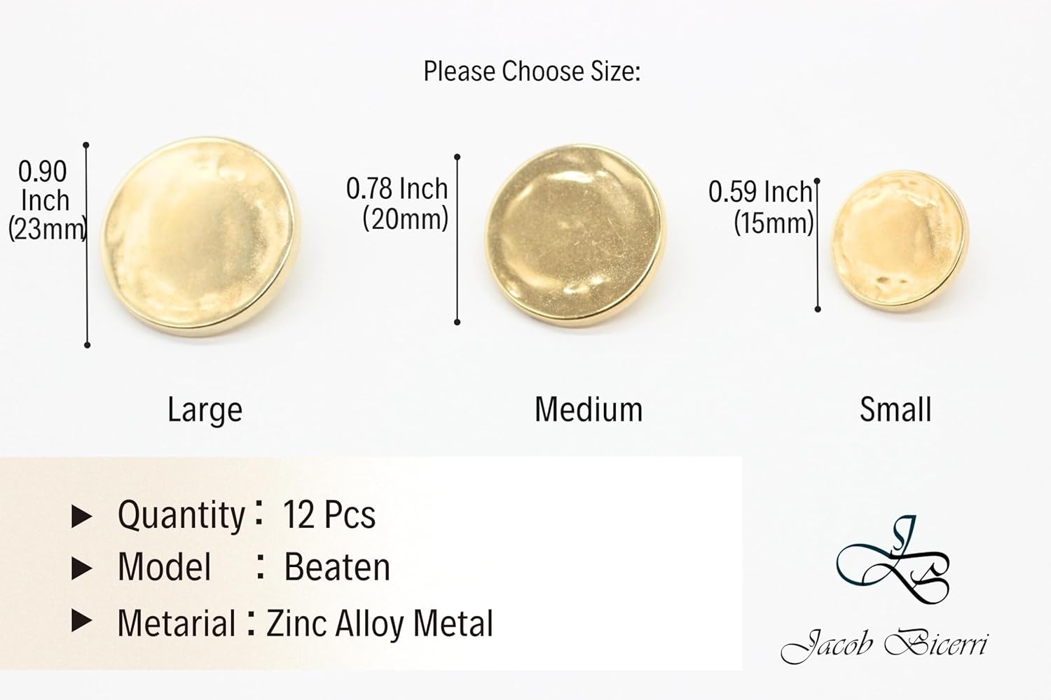 Beaten Gold Metal Shank Buttons - 12 Pcs - 3 Size Options - Luxury Flat Round Wave Metal Shank Buttons for Men Women Blazer Coat Uniform Shirt Suit and Jacket Sewing Craft DIY BW8232…