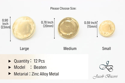 Beaten Gold Metal Shank Buttons - 12 Pcs - 3 Size Options - Luxury Flat Round Wave Metal Shank Buttons for Men Women Blazer Coat Uniform Shirt Suit and Jacket Sewing Craft DIY BW8232…