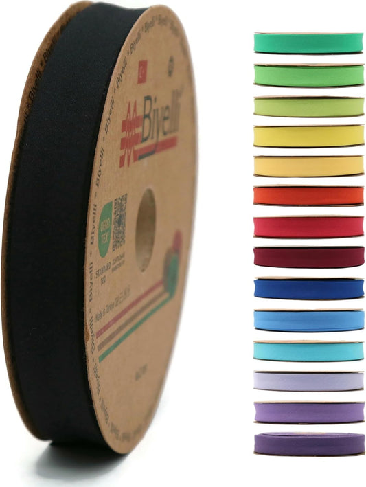 Cotton Fold Bias Tape - 3/4 Inches (20mm) Wide - 27 Yards - 65+ Colors - Single Fold Cotton Fold Bias Binding Tape for Sewing Clothing DIY (12. Black) D12