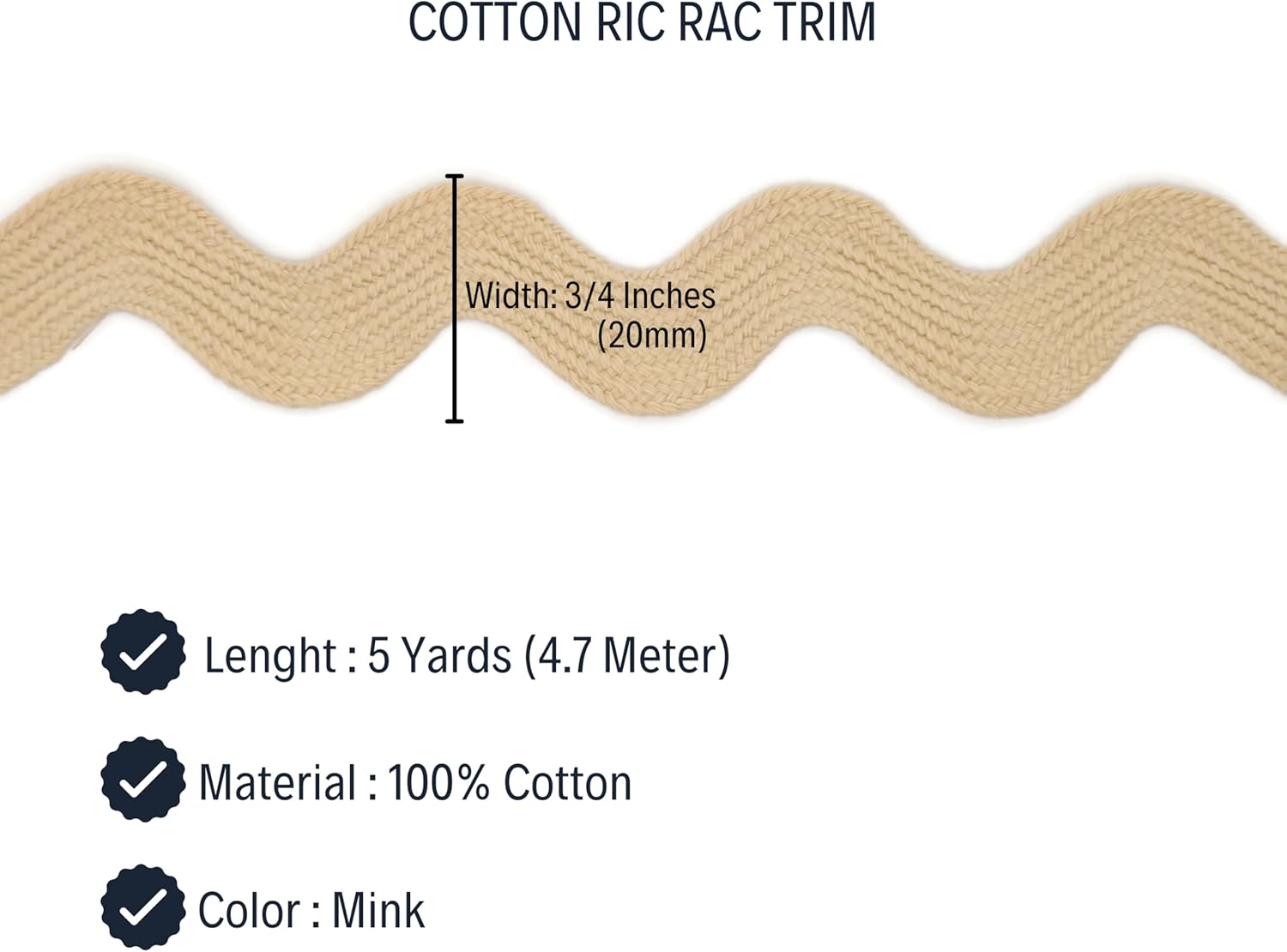 Cotton RIC Rac Trim - 3/4 Inch - 5 Yards - Wave Bending Fringe Trim Cotton Lace Ribbon for Sewing Clothes Gift Wrapping Home Party Decoration CTR02135