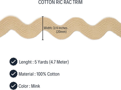 Cotton RIC Rac Trim - 3/4 Inch - 5 Yards - Wave Bending Fringe Trim Cotton Lace Ribbon for Sewing Clothes Gift Wrapping Home Party Decoration CTR02135