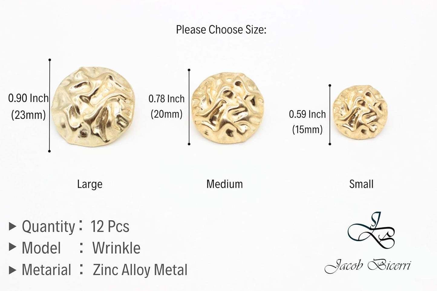 Wrinkle Gold Metal Shank Buttons - 12 Pcs - 3 Size Options - Luxury Wrinkle Round Wave Metal Shank Buttons for Men Women Blazer Coat Uniform Shirt Suit and Jacket Sewing Craft DIY WR9231…