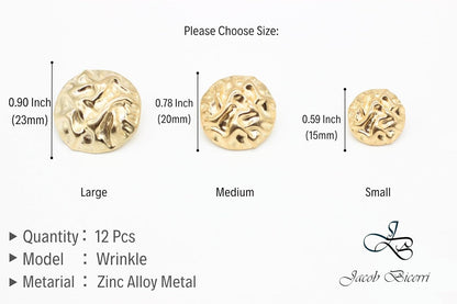 Wrinkle Gold Metal Shank Buttons - 12 Pcs - 3 Size Options - Luxury Wrinkle Round Wave Metal Shank Buttons for Men Women Blazer Coat Uniform Shirt Suit and Jacket Sewing Craft DIY WR9231…
