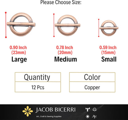 Antique Copper Metal Shank Buttons - 12 Pcs - 3 Size Options - Flat Round Metal Shank Buttons for Men Women Blazer Coat Uniform Shirt Suit and Jacket Sewing Craft DIY N23403