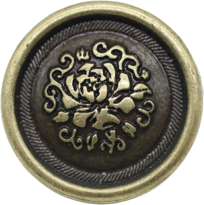 Bronze Metal Shank Buttons - 12 Pcs - 3 Size Options - Floral Round Metal Shank Buttons for Men Women Blazer Coat Uniform Shirt Suit and Jacket Sewing Craft DIY N17901
