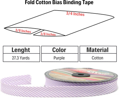 Cotton Fold Bias Binding Tape - 3/4 Inches (20mm) Wide - 27 Yards - Plaid Single Fold Cotton Fold Bias Binding Tape for Sewing Clothing DIY Purple C7
