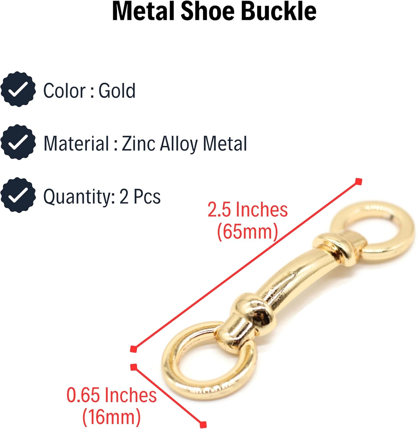 Shoe Buckle - 2.5 Inch (65mm) - 2 Pcs - Gold Metal Shoe Buckle Shoelace Clips Metal Hinged Equestrian Buckles For Craft & Sewing Project BG0302