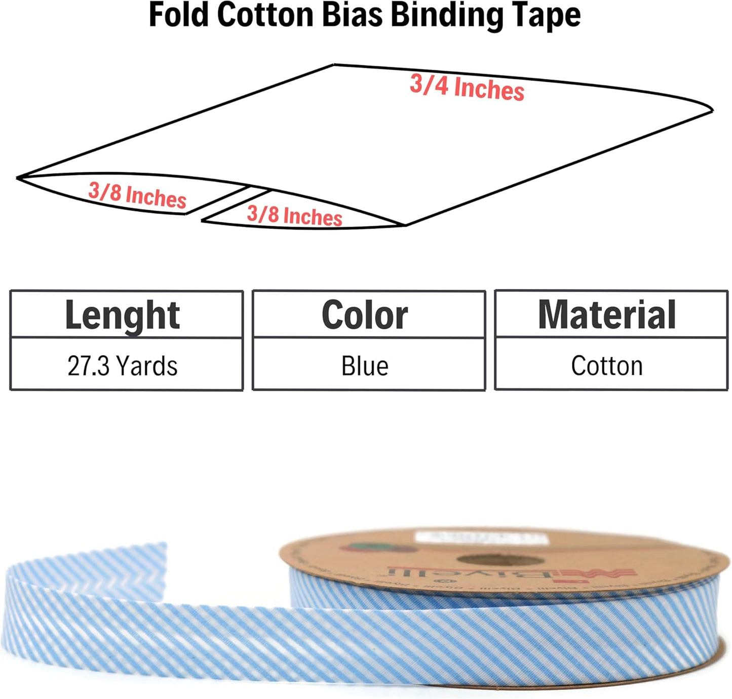 Cotton Fold Bias Binding Tape - 3/4 Inches (20mm) Wide - 27 Yards - Plaid Single Fold Cotton Fold Bias Binding Tape for Sewing Clothing DIY Blue C1