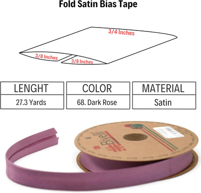 Fold Satin Bias Tape - 99+ Colors - 3/4 Inches Wide - 27 Yards - Fold Satin Binding Bias Ribbon Fabric Piping Bias Binding Tape for Sewing Clothing DIY (68. Dark Rose) BYS68