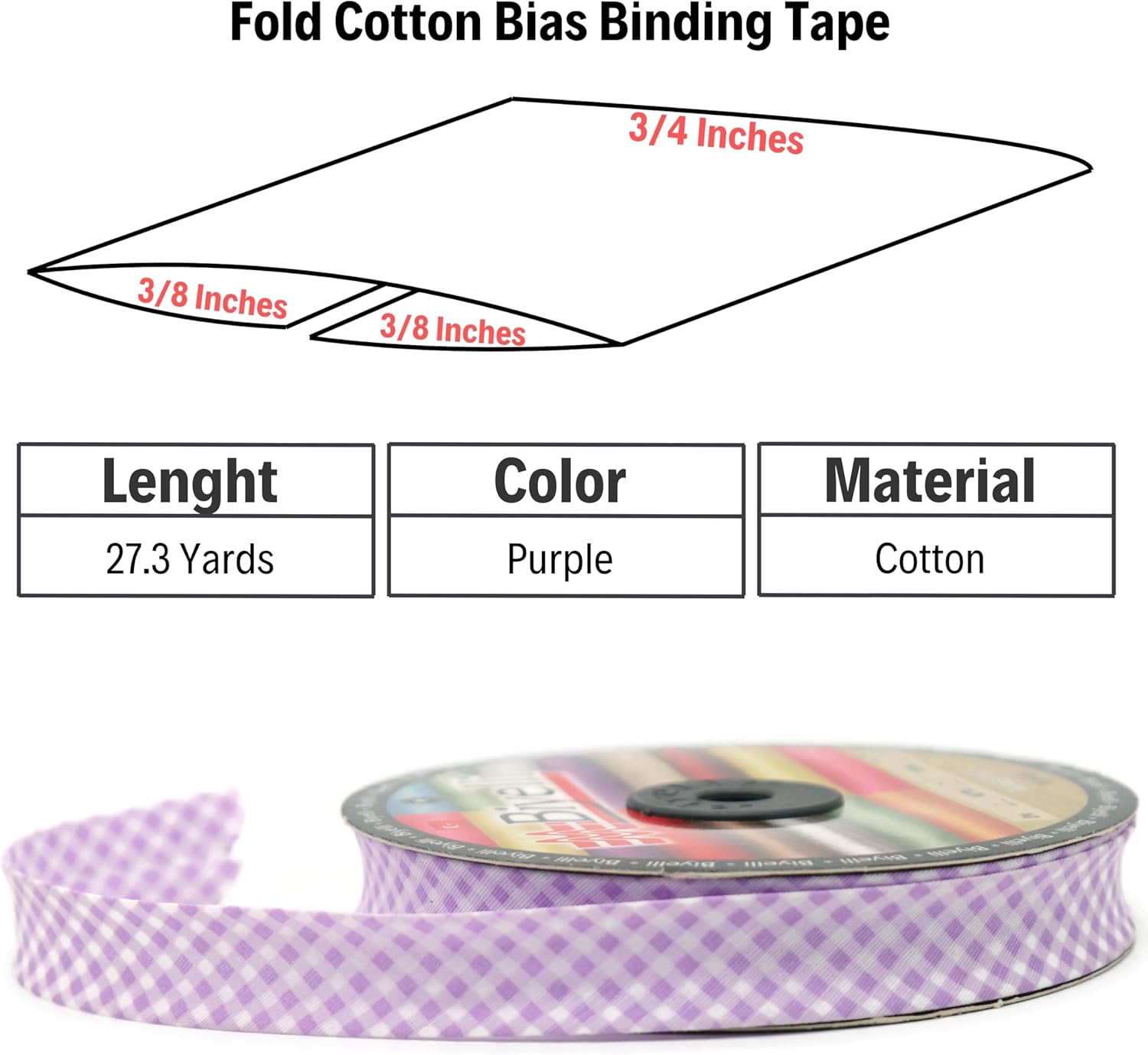 Cotton Fold Bias Binding Tape - 3/4 Inches (20mm) Wide - 27 Yards - Plaid Single Fold Cotton Fold Bias Binding Tape for Sewing Clothing DIY Purple E7