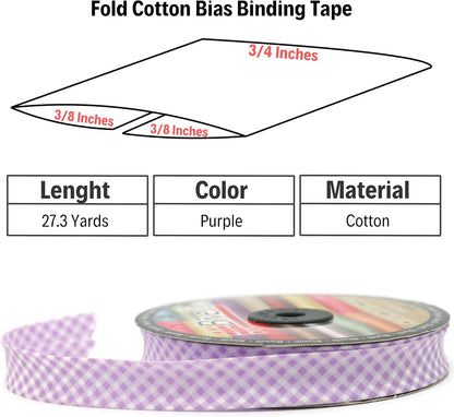 Cotton Fold Bias Binding Tape - 3/4 Inches (20mm) Wide - 27 Yards - Plaid Single Fold Cotton Fold Bias Binding Tape for Sewing Clothing DIY Purple E7