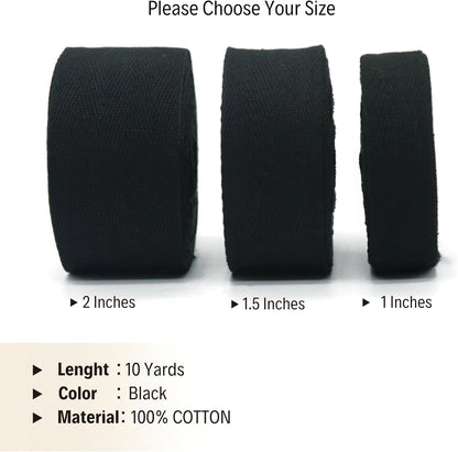 Cotton Twill Tape 1" & 1.5" & 2" - 10 Yards - 50+ Colors -%100 Natural Cotton 1 Inch 1.5 Inch 2 Inch Herringbone Bias Binding Cotton Tape Trim for Sewing Wrapping Craft DIY Black 10514