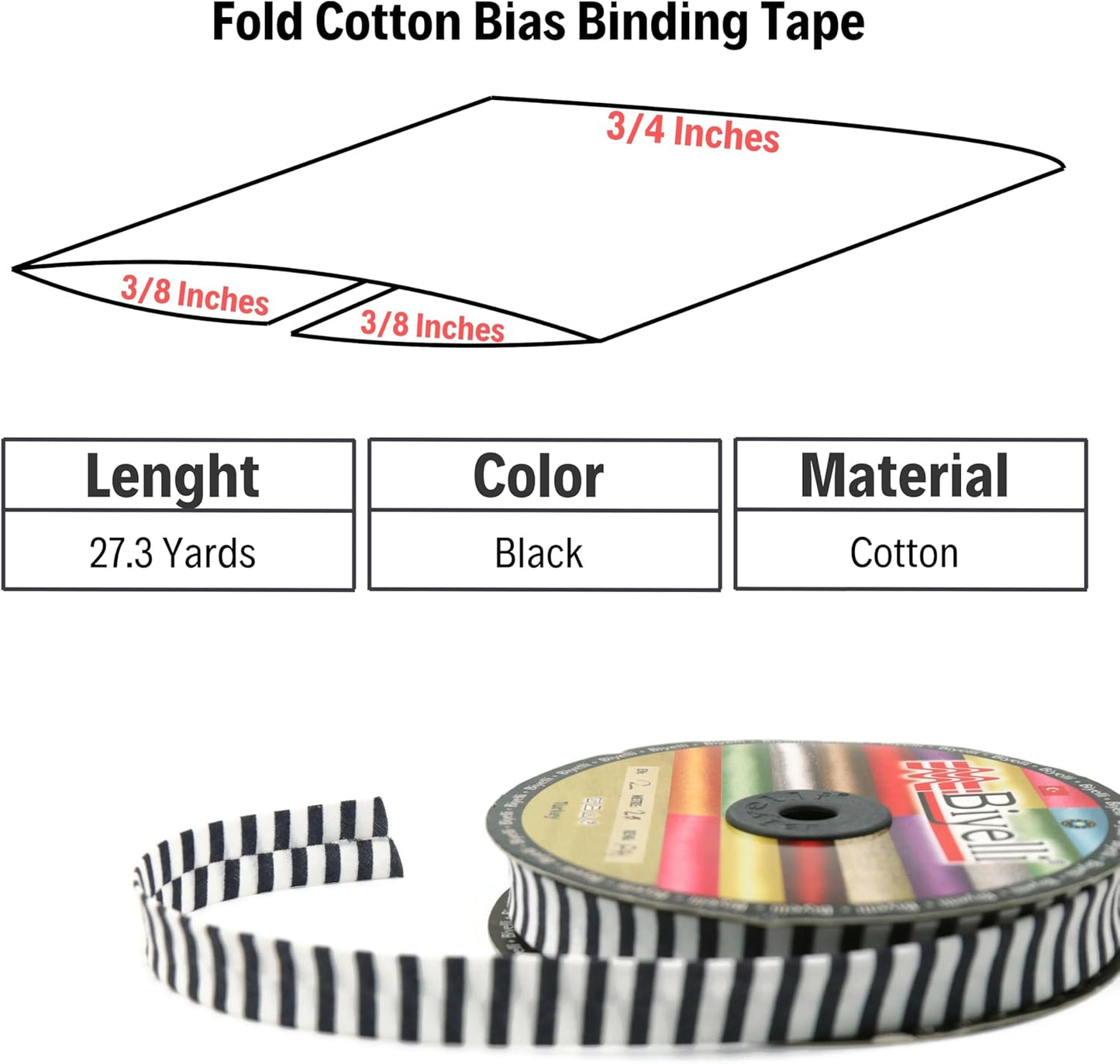 Cotton Fold Bias Binding Tape - 3/4 Inches (20mm) Wide - 27 Yards - Plaid Single Fold Cotton Fold Bias Binding Tape for Sewing Clothing DIY Black F11