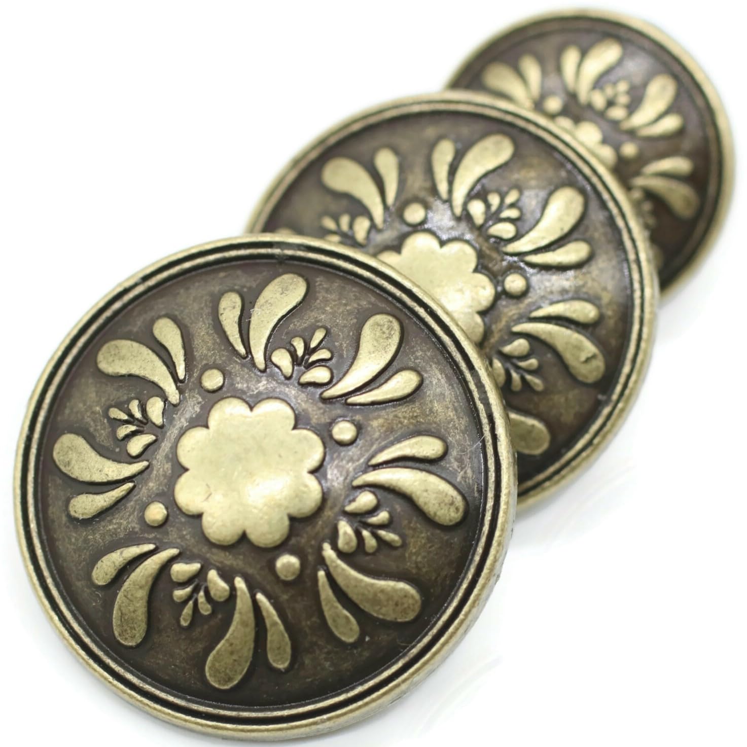 Bronze Metal Shank Buttons - 12 Pcs - 3 Size Options - Floral Round Metal Shank Buttons for Men Women Blazer Coat Uniform Shirt Suit and Jacket Sewing Craft DIY N17803
