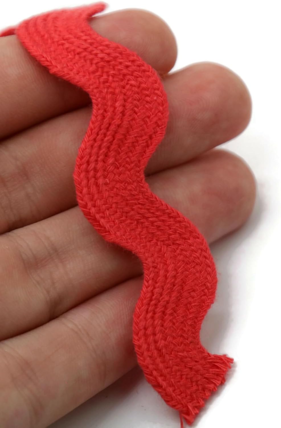 Cotton RIC Rac Trim - 3/4 Inch - 5 Yards - Red Wave Bending Fringe Lace Ribbon for Sewing Clothes, Gift Wrapping, Home Party Decoration CTR02085