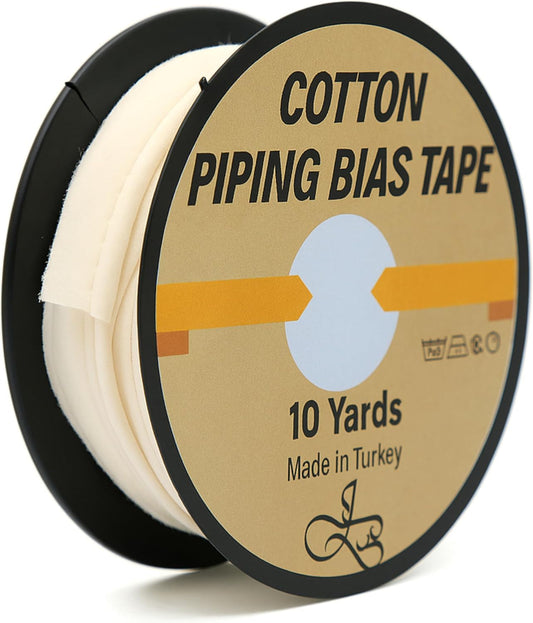 Piping Trim Bias Tape with Cord - 10 Yards - 65+ Colors - 1/2 Inch Decorative Sewing Trim for Upholstery Cushions Home Décor Crafting Clothing - Durable Cotton - Natural ID03