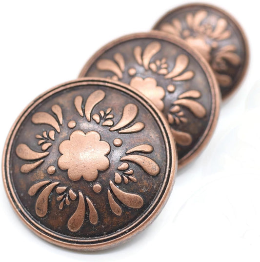 Antique Copper Metal Shank Buttons - 12 Pcs - 3 Size Options - Floral Round Metal Shank Buttons Vintage for Men Women Blazer Coat Uniform Shirt Suit and Jacket Sewing Craft DIY N21503