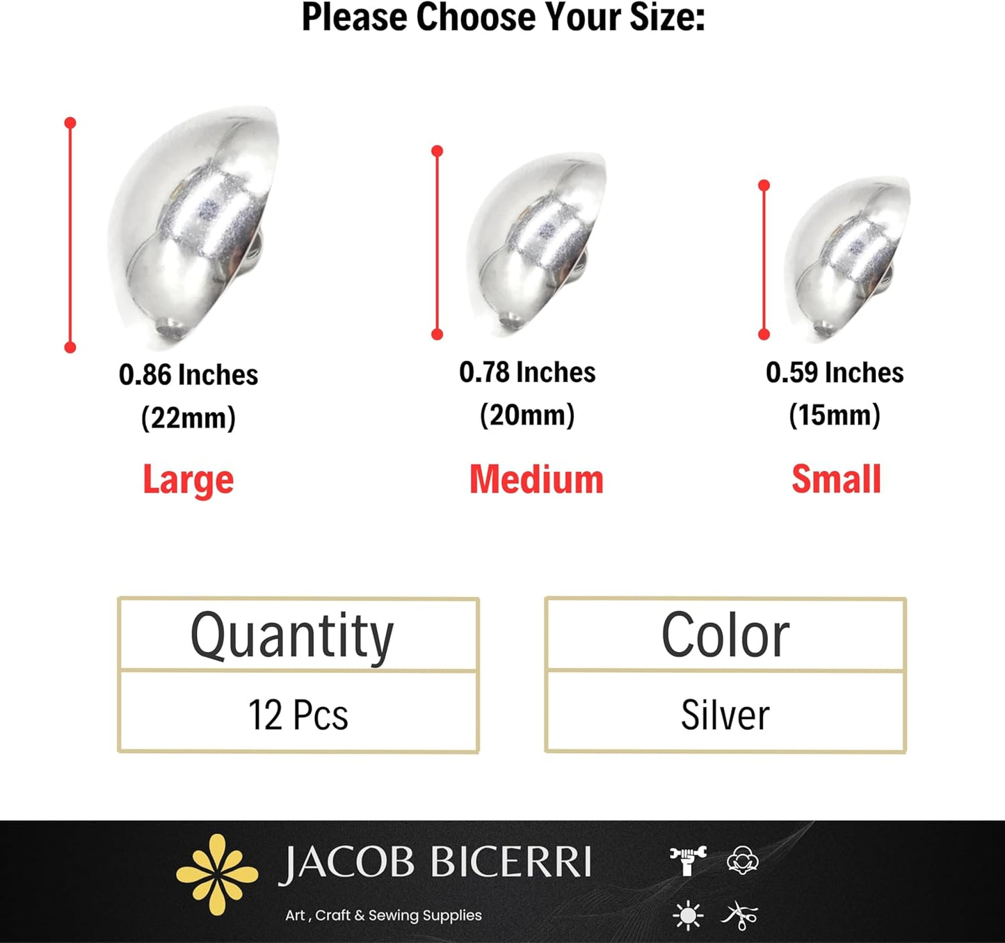 Silver Metal Shank Buttons - 12 Pcs - 3 Size Options - Curved Oval Metal Shank Buttons for Men Women Blazer Coat Uniform Shirt Suit and Jacket Sewing Craft DIY N8201