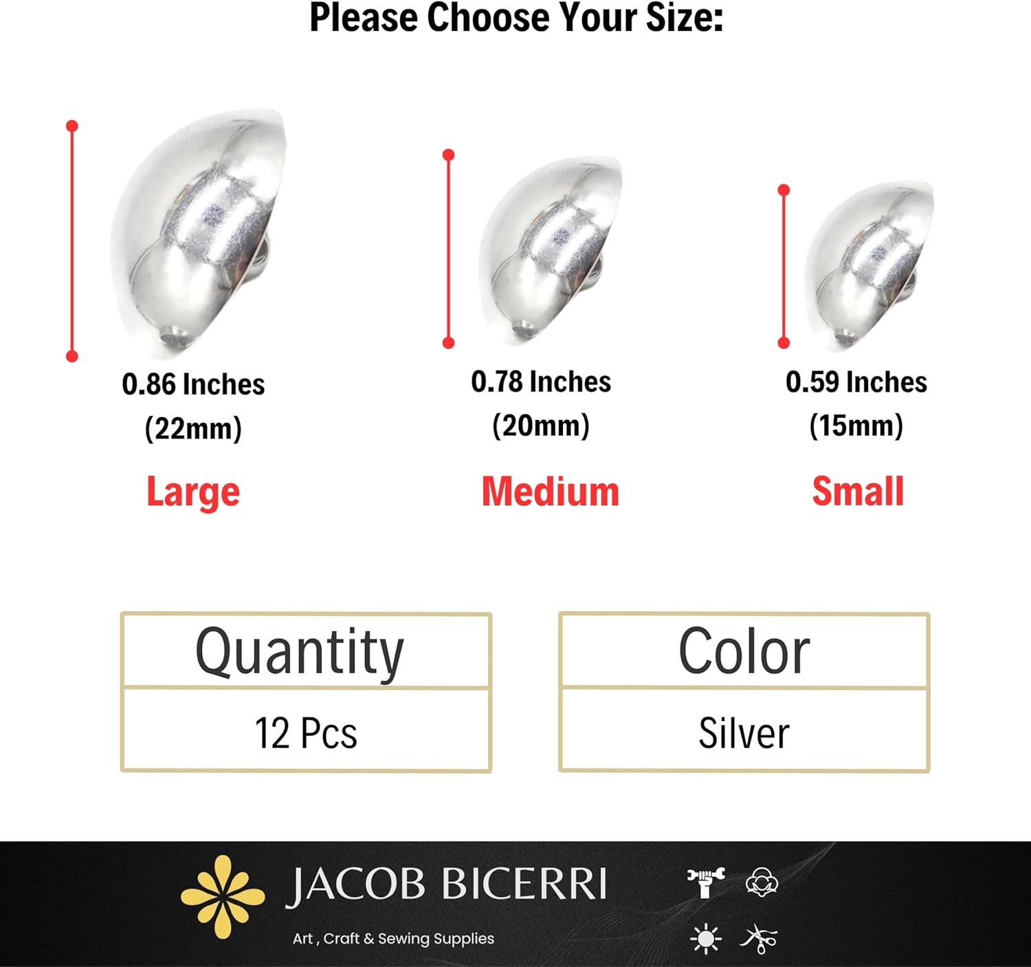 Silver Metal Shank Buttons - 12 Pcs - 3 Size Options - Curved Oval Metal Shank Buttons for Men Women Blazer Coat Uniform Shirt Suit and Jacket Sewing Craft DIY N8201