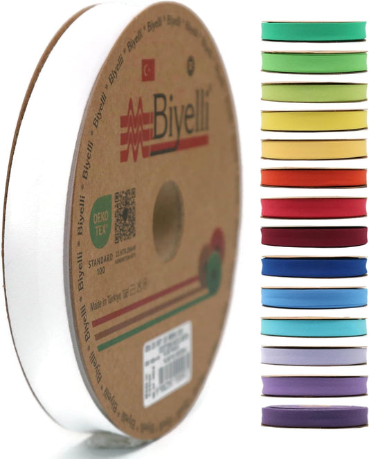 Cotton Fold Bias Tape - 3/4 Inches (20mm) Wide - 27 Yards - 65+ Colors - Single Fold Cotton Fold Bias Binding Tape for Sewing Clothing DIY (01. White) D01