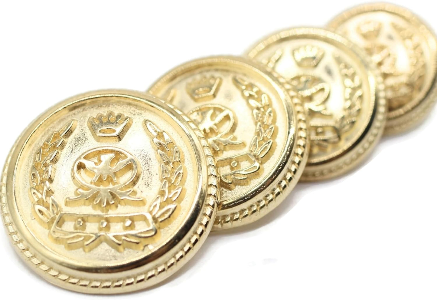 Gold Metal Shank Buttons - 12 Pcs - 4 Size Options - Crown Round Metal Shank Buttons for Men Women Blazer Coat Uniform Shirt Suit and Jacket Sewing Craft DIY N5701