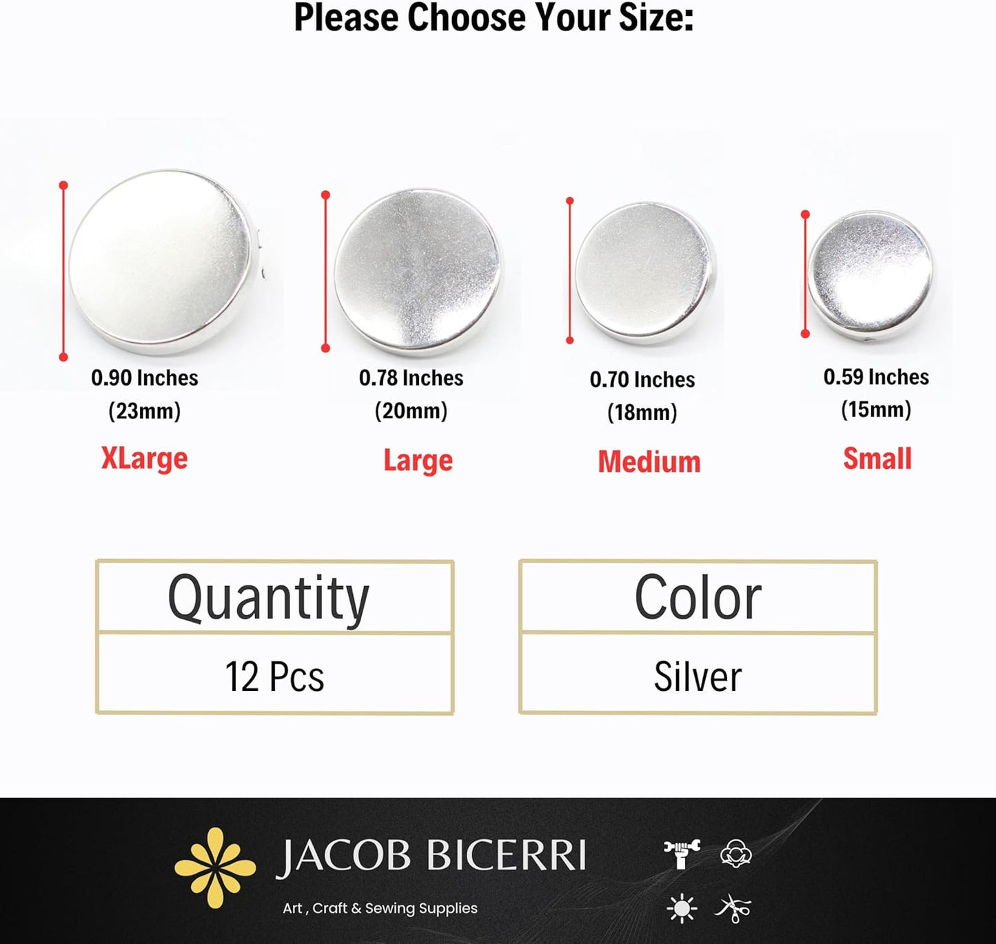 Flat Silver Metal Shank Buttons - 12 Pcs - 4 Size Options - Luxury Flat Round Wave Metal Shank Buttons for Men Women Blazer Coat Uniform Shirt Suit and Jacket Sewing Craft DIY N8401