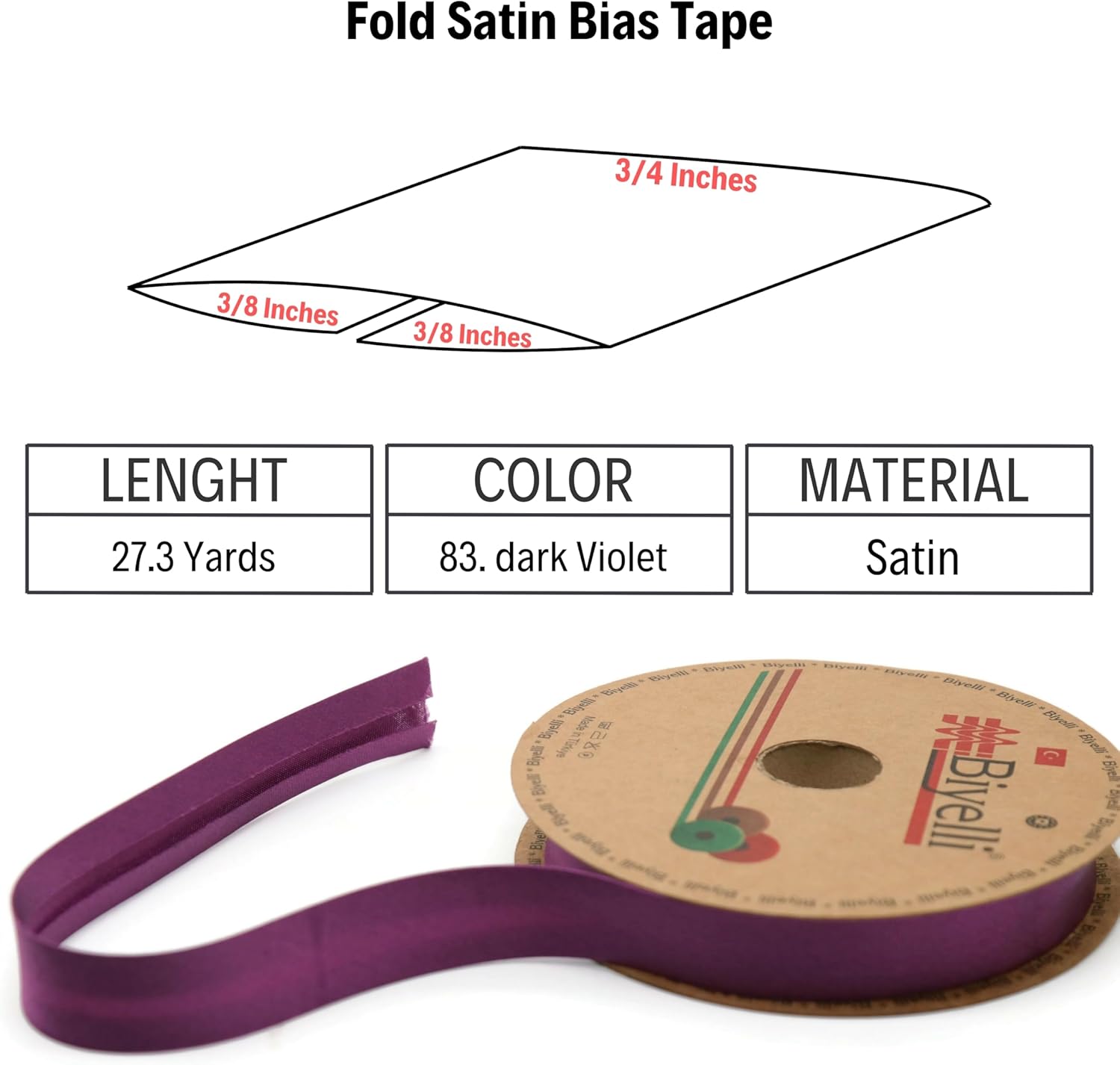 Fold Satin Bias Tape - 99+ Colors - 3/4 Inches Wide - 27 Yards - Fold Satin Binding Bias Ribbon Fabric Piping Bias Binding Tape for Sewing Clothing DIY (83. Dark Violet) BYS83